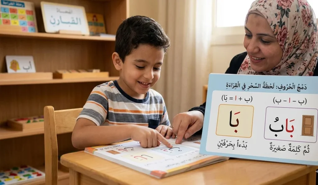 المرحلة الثانية: دمج الحروف — لحظة السحر الحقيقية في القراءة