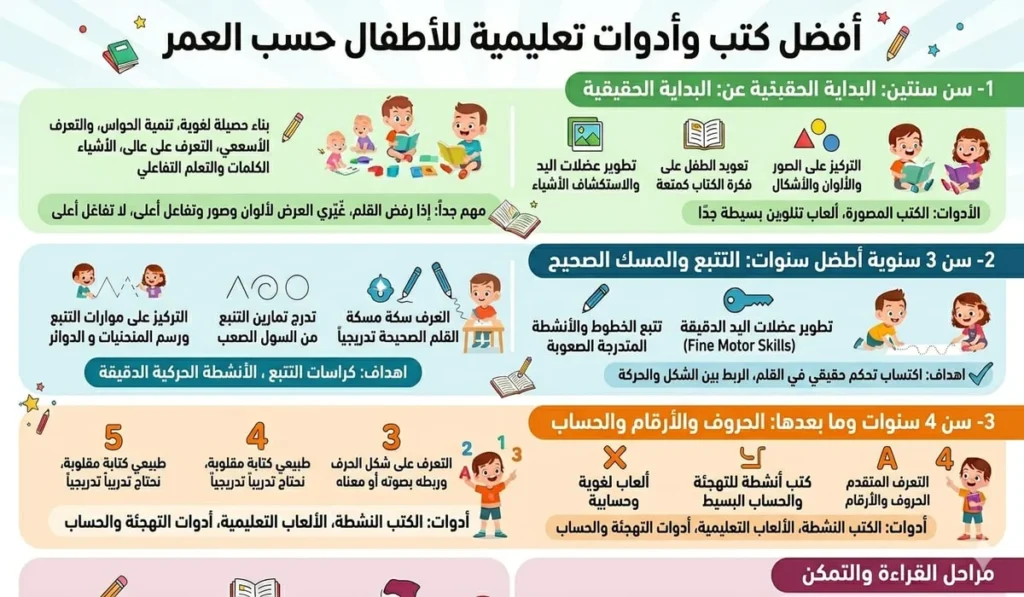 أفضل كتب وأدوات تعليمية للأطفال حسب العمر