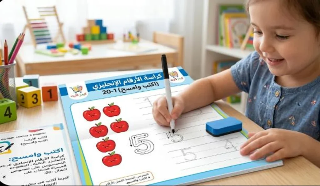 1- كراسة الأرقام الإنجليزي من 1 إلى 20 (اكتب وامسح)